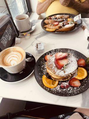 Pancakes & French Toast! And a delicious cappuccino.