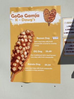 Old korean corn dog menu. Og dog and hashbrown dog is what they have now I believe