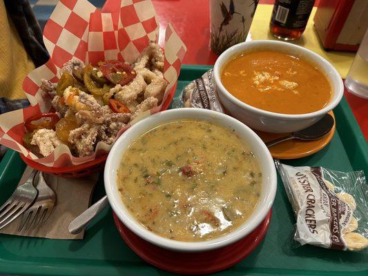 Rhode Island Style Calamari, Crawfish Chowder, Crab Bisque