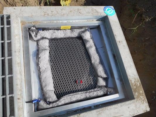 Catch Basin Filter Frame with Ruberizer Hydrocarbon Filters and Debris Catch