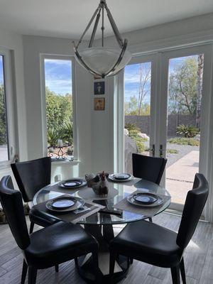 Breakfast nook windows and doors.