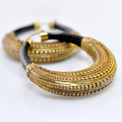 Large Horn and Brass Beaded Hoops