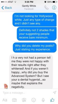 Screenshot 2. After that post I was not able to send anymore messages as I was blocked!