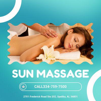 Sun Massage
 2701 Frederick Road Ste 202, Opelika, AL 36801
 Call us at 334-759-7500