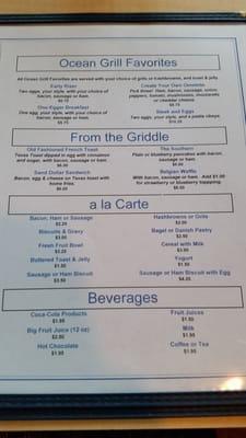 Breakfast menu