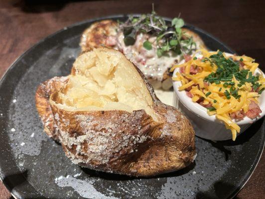 Sea bass and loaded baked potato