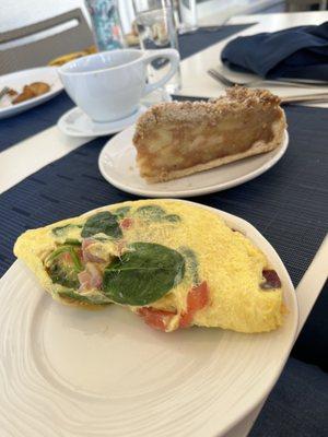 Omelet, apple pie/tart