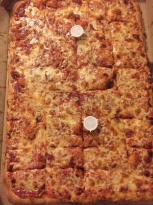 Sheet cheese pizza. Delicious ! Party pack combo with 20 wings $30!