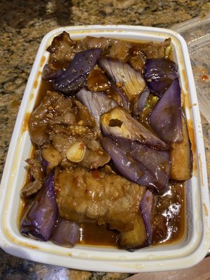 Japanese Eggplant with Garlic Sauce Entree - a little wet and soppy but good flavor (with beef; $16 DD delivery)