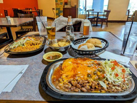 Combo plate #1 on the left and shredded beef burrito (Christmas) to the right