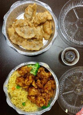 Top: Fried Dumplings (8) Bottom: General Tso's Chicken and fried rice