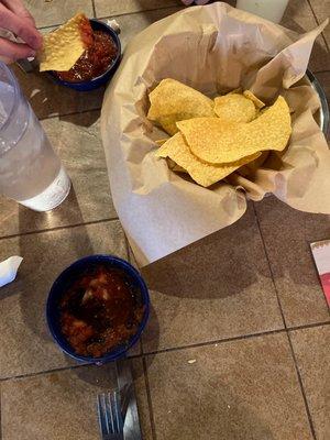 Chips and salsa are quite spicy and delicious.