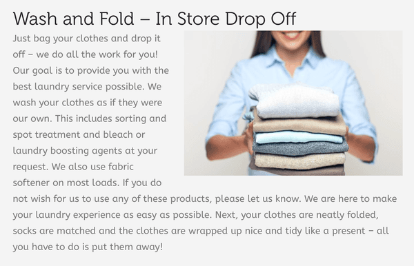 Wash and Fold. Fluff and Fold in store drop off services