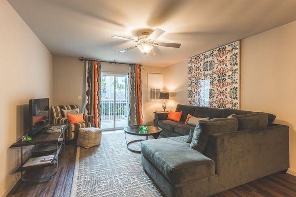 Our apartment homes are full furnished with a custom designed furniture package, unique lighting, and stainless steel appliances.