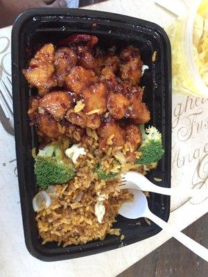 General Tsos chicken and pork fried rice. Excellent