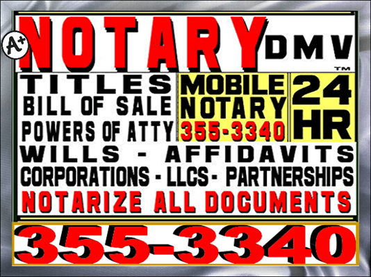 NOTARY SERVICES. Your "One Stop Shop" for  NOTARY PUBLIC SERVICES. "WE NOTARIZE ALL DOCUMENTS" from AFFIDAVITS to WILLS. 24/7 MOBILE SERVICE