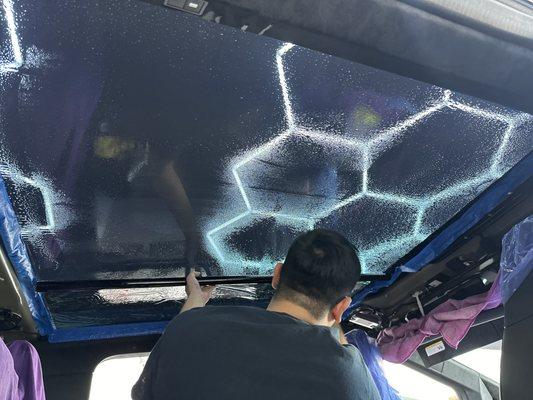 3M Crystalline 40% sunroof being installed on the 2024 Tesla Cybertruck.