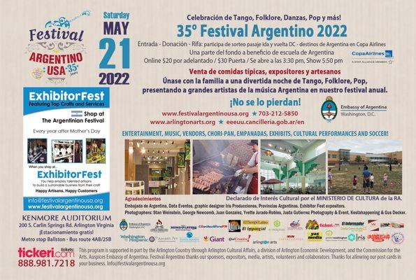 Festival Argentino 2022
May 21, Kenmore Auditorium in Arl. VA