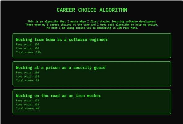 Algorithm that chooses the best job out of choices made