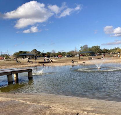 Jumping deck for swimming pond