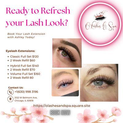 Ready to Refresh your lash look?  Book your lash extension today and flaunt those fabulous lashes!! Whether you want a natural full-on glam.