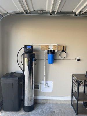 Whole house water softener with pre-sediment filter