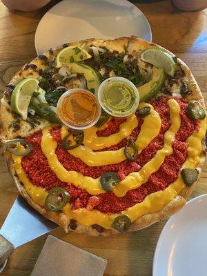 Medium flaming hot and taco pizza