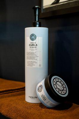 Maria Nila Curl Co Wash & Leave in available for our curly & coils headed clients!