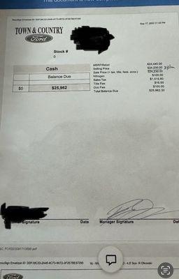 Buyers order showing the price of the vehicle at the time it was ordered.