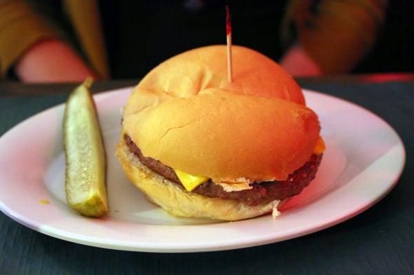 Cheeseburger. And a pickle!