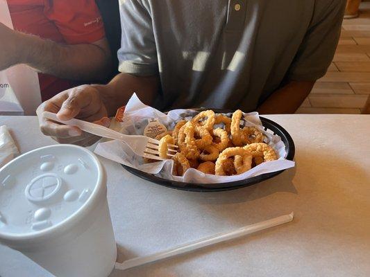 Calamari basket with hush puppies