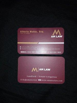 business card and contact info