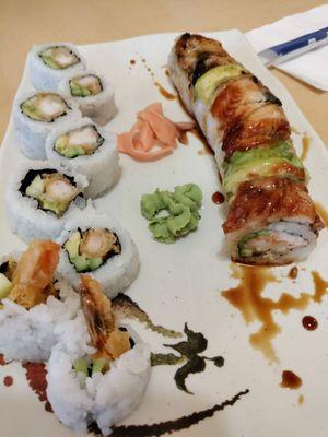 Shrimp Tempura Roll $7.95 + Super Dragon Roll $13.95