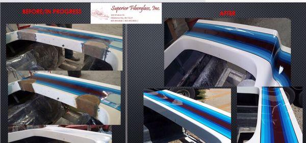 Filled pipe holes, and matched boat striping colors and design.