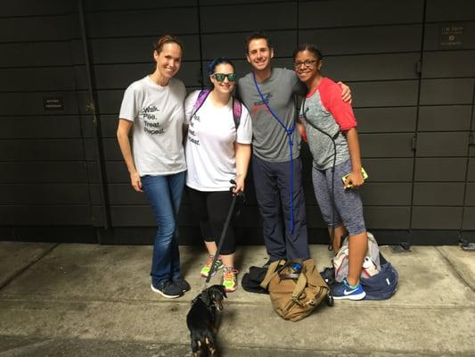 We work with celebrity dog trainer Travis Brorsen and Tasha to make sure our furry clients are happy and comfortable on their walks!