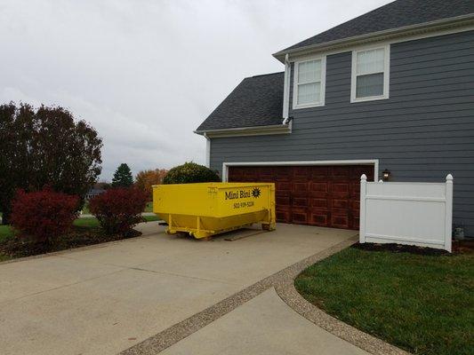 Here is an example of one of our dumpsters on a driveway in a residential neighborhood.