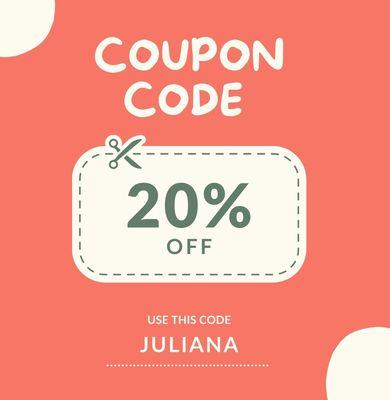 Let the front bar know that you are using the code: JULIANA to save 20% off your first appointment.