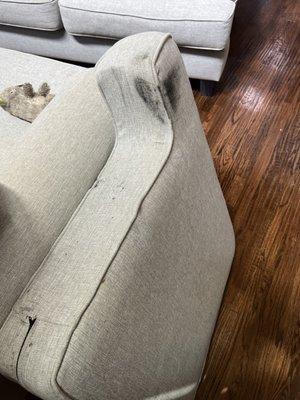 Damage to sofa cushion