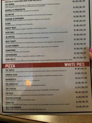 Pizza menu