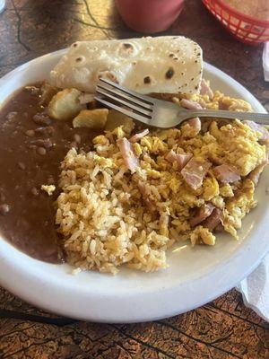 Ham & eggs with flour tortillas