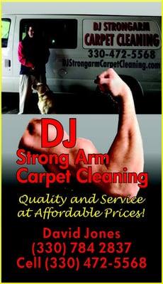 $89.00 for 2 rooms and a hallway. Spring special. 330-472-5568, or email @ www.djstrongarmcarpetcleaning.com.