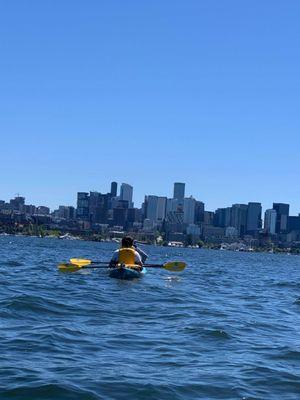 Kayaking with the Seattle skyline in the background