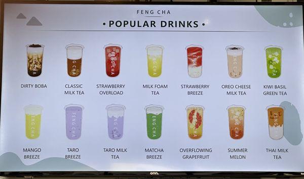 Popular drinks menu