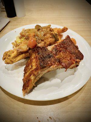 BBQ Ribs & Fried Chicken with Pot Roast Sauce