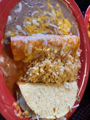 Lunch combo: chicken enchilada and beef taco with rice & beans @ Los Dos Amigos Fiesta.