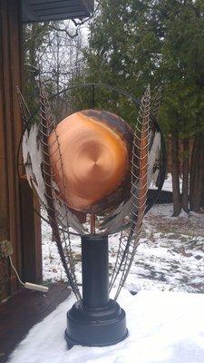 Copper sculpture outside.