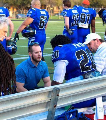 Dr. Forrest working sideline medical support for the Texas Xtreme semi-pro football team.