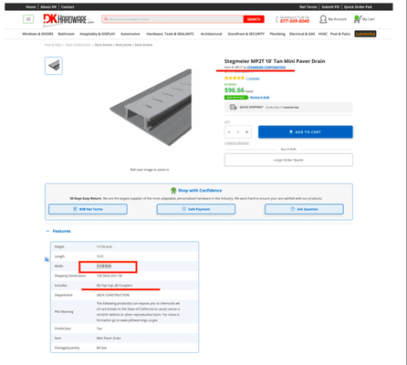 Product description on DK websites that clearly shows drain that consists of both bottom and upper part.