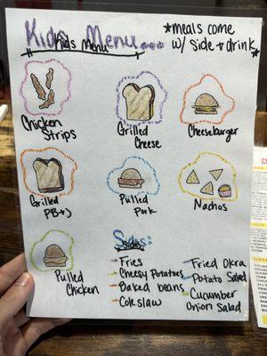 Kid's menu