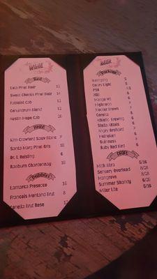 Beer wine menu